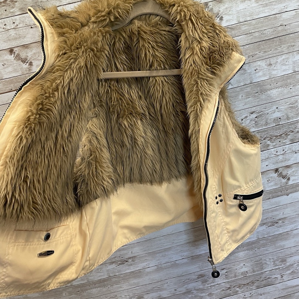 Jamie Sadock Womens M Vest Reversible Faux Fur Zip Front Ecru Peach Pockets - Picture 13 of 16